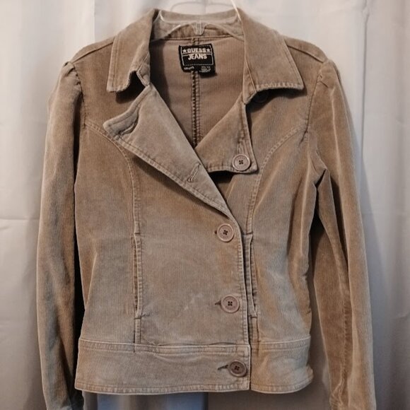GUESS JEANS Corduroy Double Breasted Jacket Coat womens XS Khaki Beige button up - Picture 1 of 12